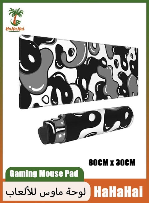 80CM x 30CM Black and White Gaming Mouse Pad, Anime Cool Desk Pad Geometric Desk Mat Non-Slip Rubber Base Stitched Edge Extended Keyboard PC Computer Pad Gaming for Home Office Work Desktop