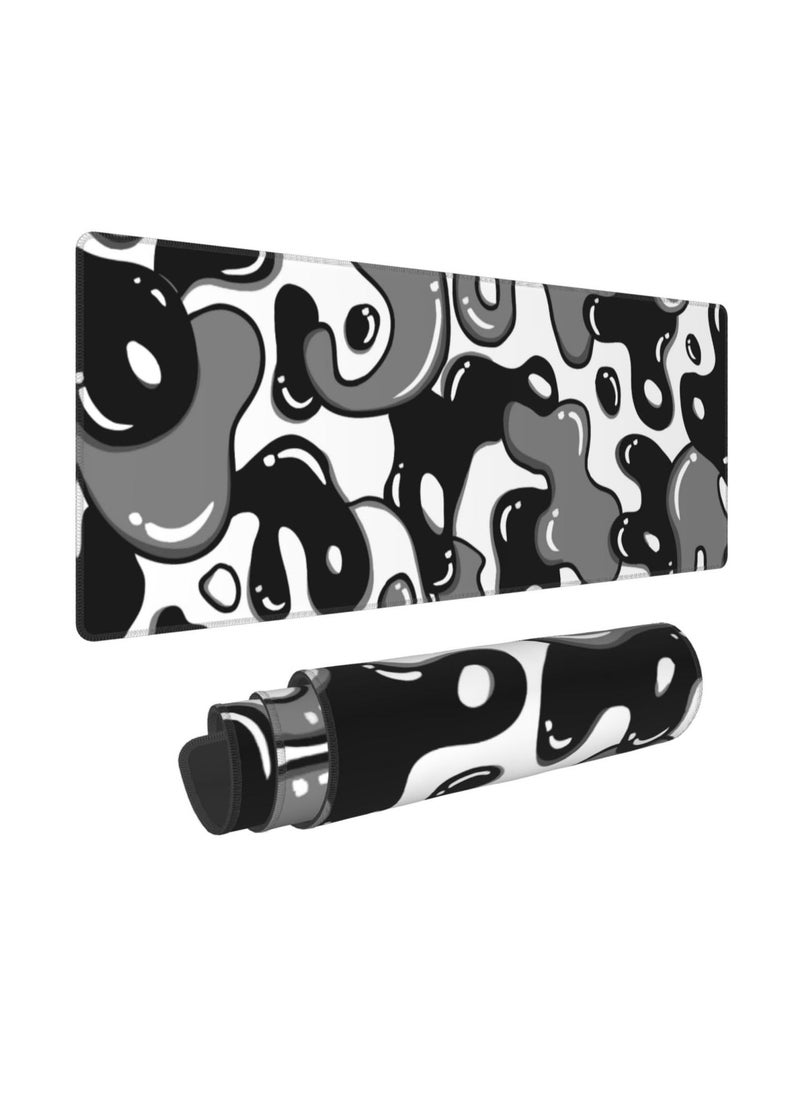 80CM x 30CM Black and White Gaming Mouse Pad, Anime Cool Desk Pad Geometric Desk Mat Non-Slip Rubber Base Stitched Edge Extended Keyboard PC Computer Pad Gaming for Home Office Work Desktop