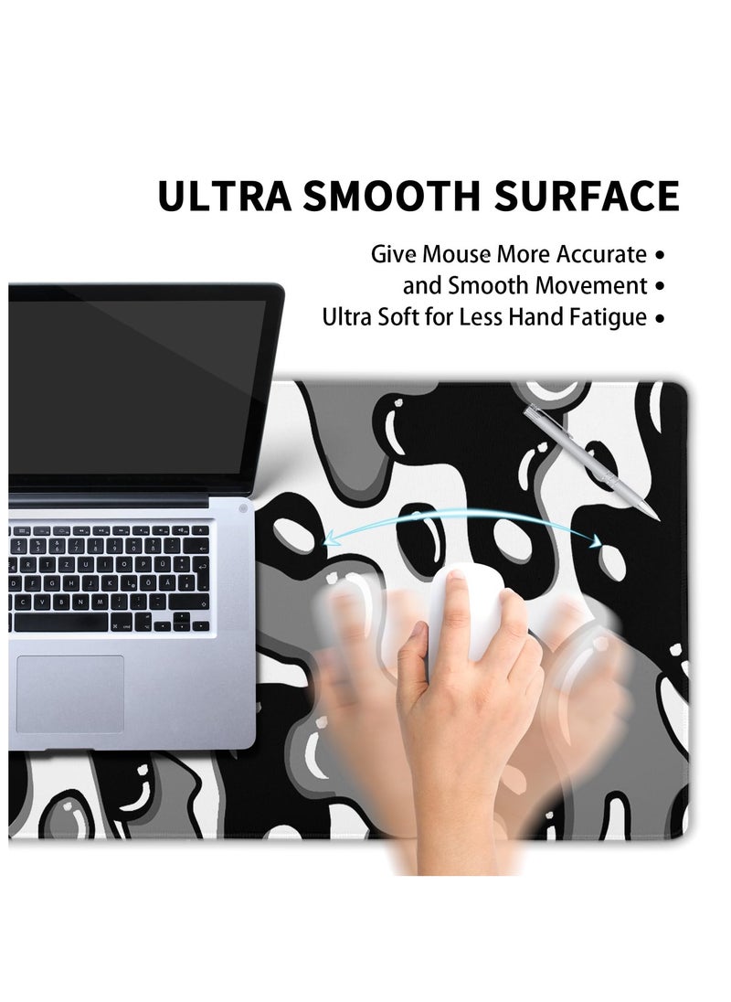 80CM x 30CM Black and White Gaming Mouse Pad, Anime Cool Desk Pad Geometric Desk Mat Non-Slip Rubber Base Stitched Edge Extended Keyboard PC Computer Pad Gaming for Home Office Work Desktop