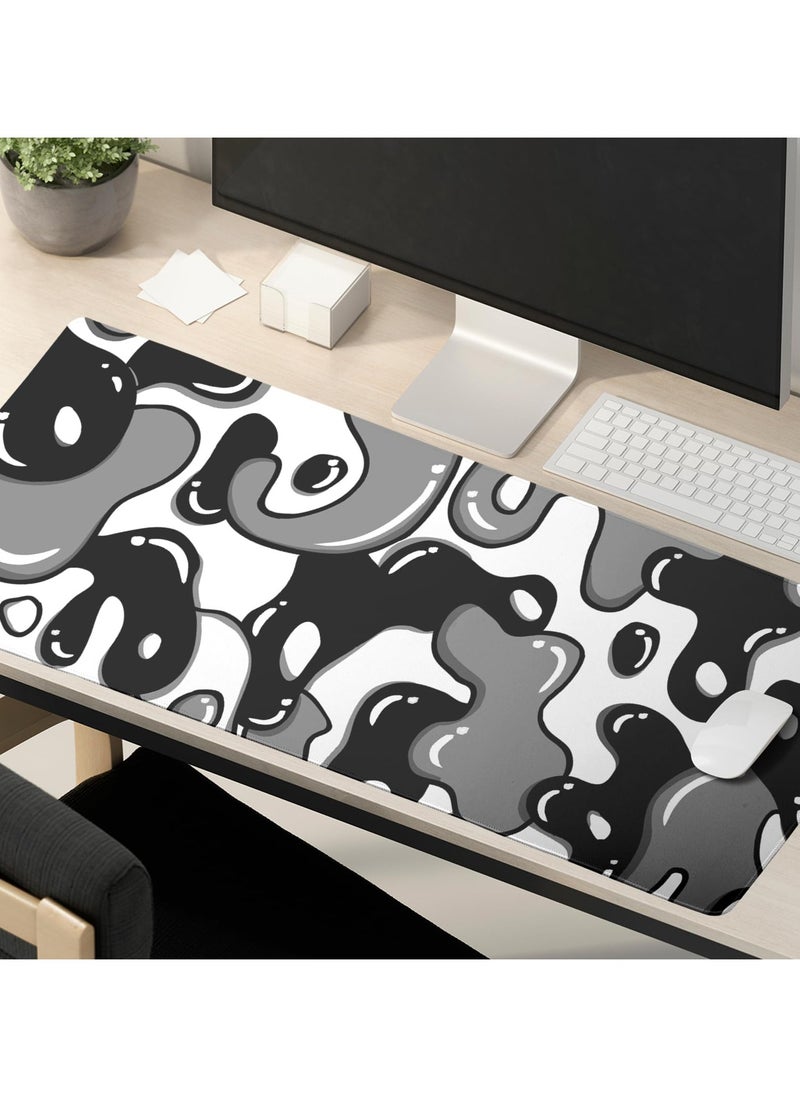 80CM x 30CM Black and White Gaming Mouse Pad, Anime Cool Desk Pad Geometric Desk Mat Non-Slip Rubber Base Stitched Edge Extended Keyboard PC Computer Pad Gaming for Home Office Work Desktop