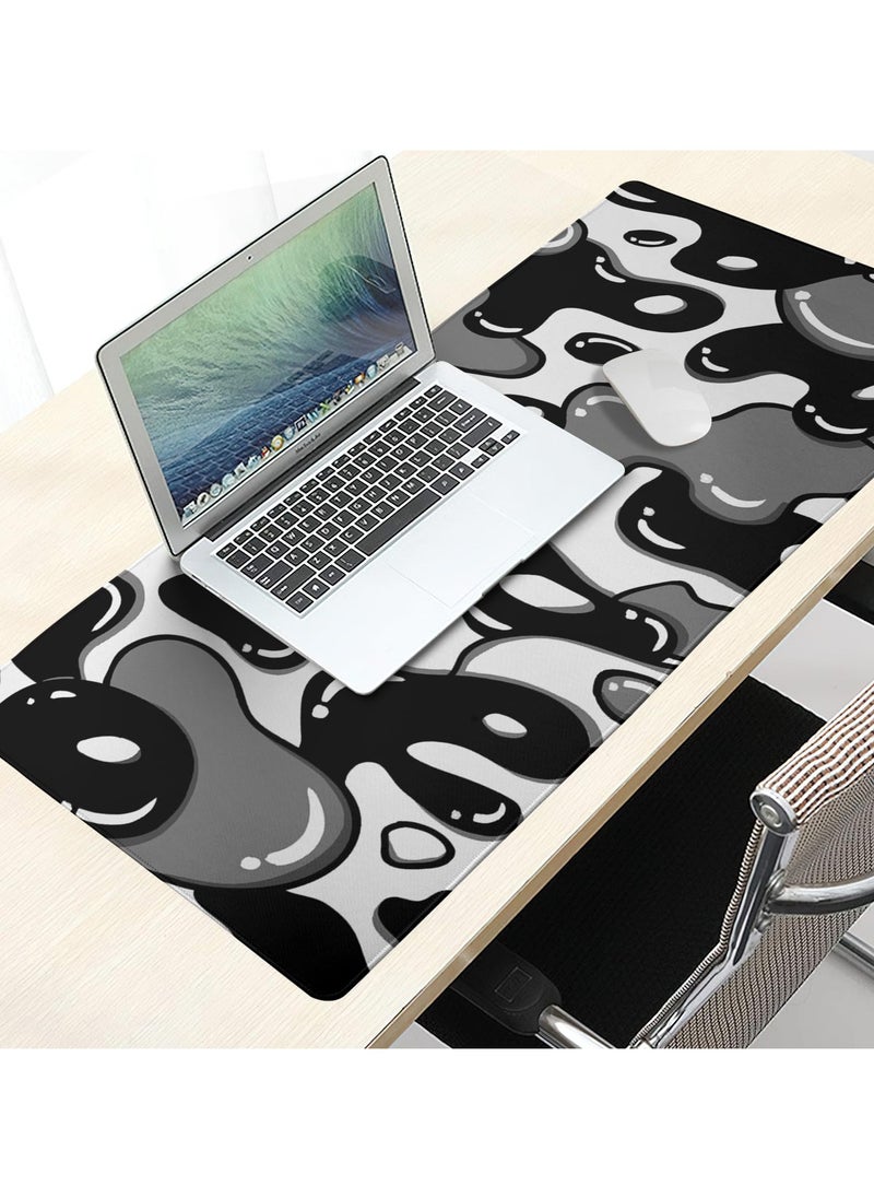 80CM x 30CM Black and White Gaming Mouse Pad, Anime Cool Desk Pad Geometric Desk Mat Non-Slip Rubber Base Stitched Edge Extended Keyboard PC Computer Pad Gaming for Home Office Work Desktop