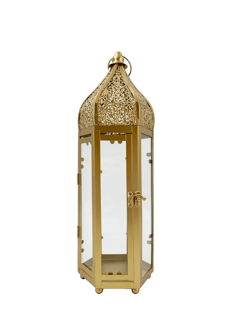 Party Magic Eid Lantern Candle Holder Gold 12x12x39cm - Image 1