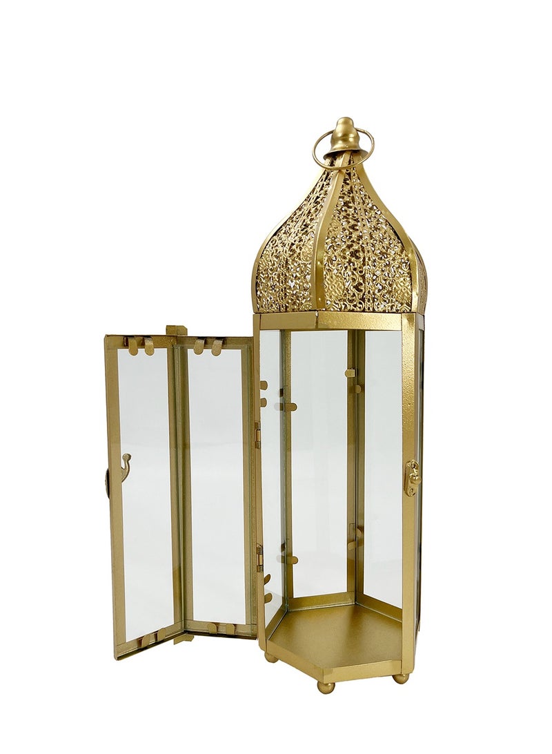 Party Magic Eid Lantern Candle Holder Gold 12x12x39cm - Image 2