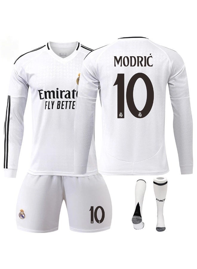 Real Madrid 2023-2024 Real Madrid long-sleeved football uniform #10 MODRIC football jersey shorts socks set children's size and adult size gifts for fans and friends - Image 1