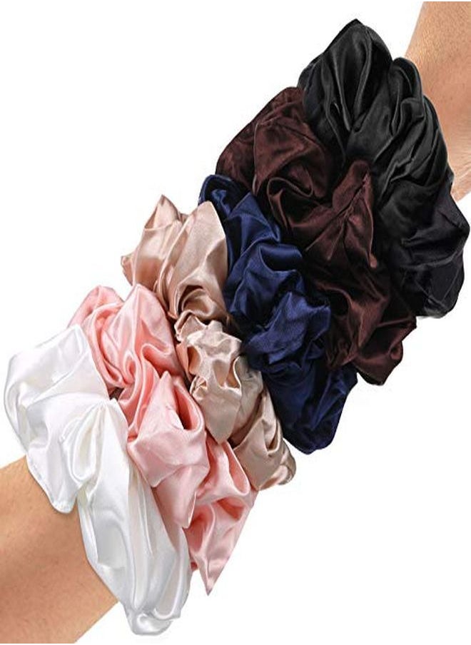 Chuangdi - 6 Pieces Big Silk Scrunchies For Hair Large Velvet Satin Scrunchies Jumbo Elastic Ponytail Holders For Women And Girls (Champagne White Silver Grey Light Pink Bean Red Light Blue) - Image 1