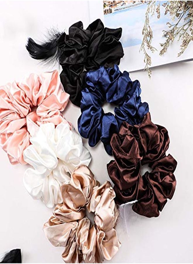 Chuangdi - 6 Pieces Big Silk Scrunchies For Hair Large Velvet Satin Scrunchies Jumbo Elastic Ponytail Holders For Women And Girls (Champagne White Silver Grey Light Pink Bean Red Light Blue) - Image 1