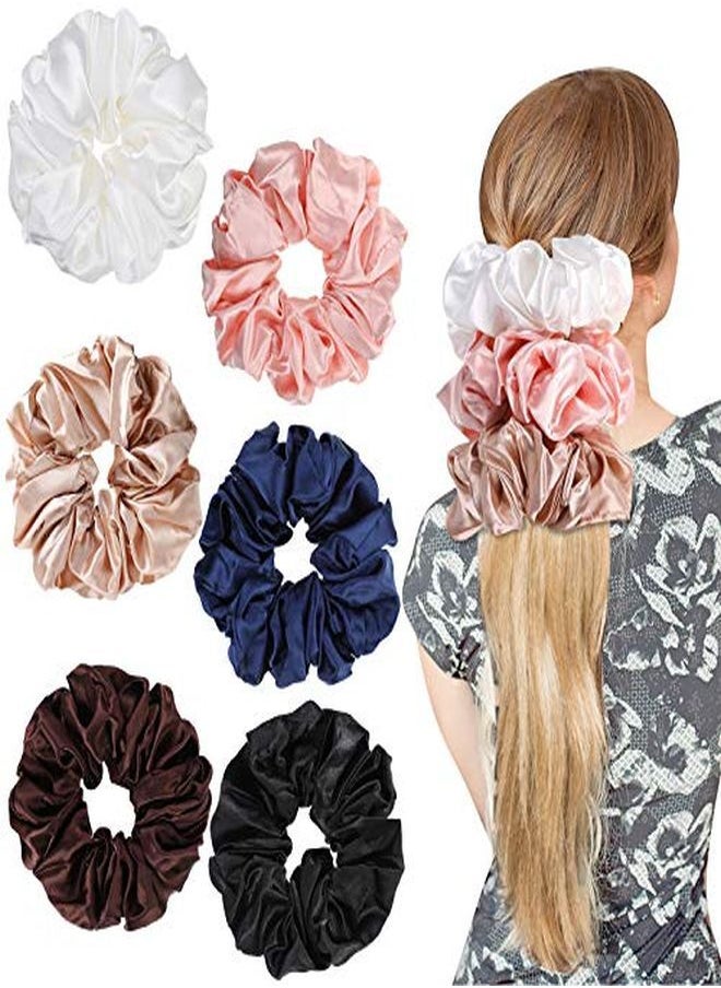 Chuangdi - 6 Pieces Big Silk Scrunchies For Hair Large Velvet Satin Scrunchies Jumbo Elastic Ponytail Holders For Women And Girls (Champagne White Silver Grey Light Pink Bean Red Light Blue) - Image 1