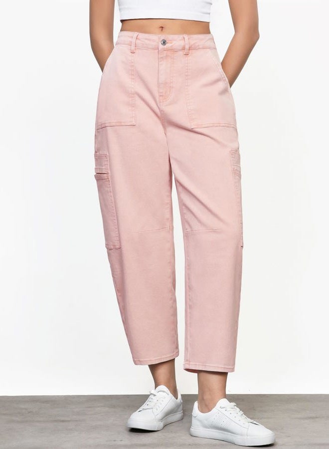 GRAPENT Barrel Jeans for Women Trendy High Waisted Cropped Cargo Pocket Baggy Stretch Denim Pants Wide Leg Tapered Jeans, Candy Pink, XL - Image 4
