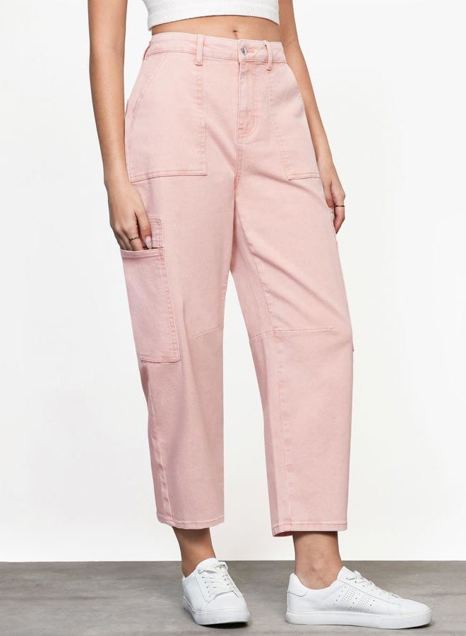 GRAPENT Barrel Jeans for Women Trendy High Waisted Cropped Cargo Pocket Baggy Stretch Denim Pants Wide Leg Tapered Jeans, Candy Pink, XL - Image 2