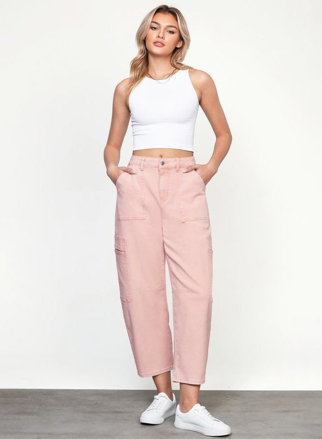 GRAPENT Barrel Jeans for Women Trendy High Waisted Cropped Cargo Pocket Baggy Stretch Denim Pants Wide Leg Tapered Jeans, Candy Pink, XL - Image 5