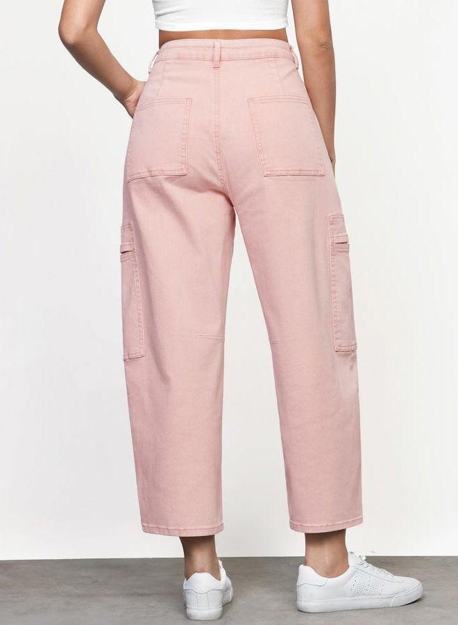 GRAPENT Barrel Jeans for Women Trendy High Waisted Cropped Cargo Pocket Baggy Stretch Denim Pants Wide Leg Tapered Jeans, Candy Pink, XL - Image 3
