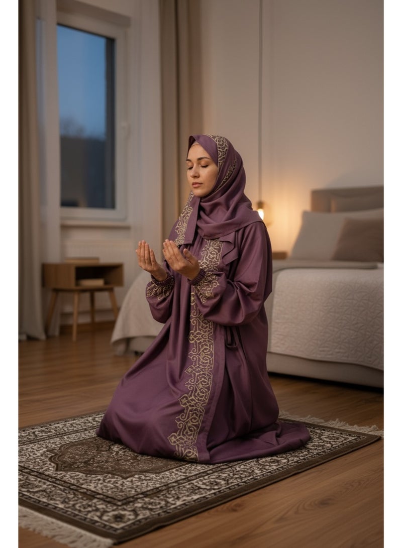 AL-HRAER Luxurious And Comfortable Prayer Set Embroidered With Elegant Golden Threads In An Exquisite Arabic Design Adding A Touch Of Elegance And Serenity To Your Spiritual Moments A Perfect Choice For The Sophisticated Woman And A Distinguished Gift Option - Image 3