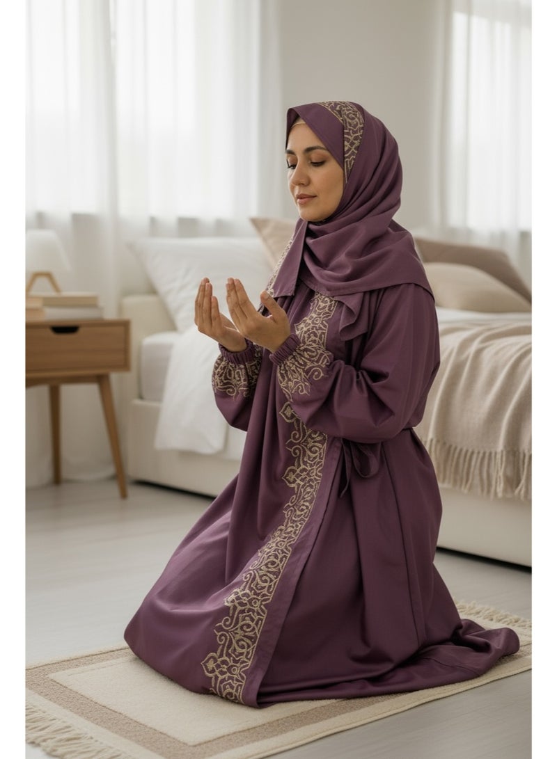 AL-HRAER Luxurious And Comfortable Prayer Set Embroidered With Elegant Golden Threads In An Exquisite Arabic Design Adding A Touch Of Elegance And Serenity To Your Spiritual Moments A Perfect Choice For The Sophisticated Woman And A Distinguished Gift Option - Image 4