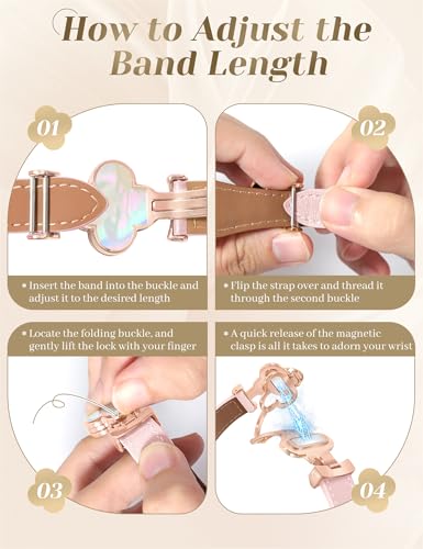 MOINSPIRE Designer Slim Leather Bands Compatible with Apple Watch 38mm 40mm 41mm 42mm(S11/10)for Women, Four-Leaf Clover Cute Dressy Magnetic Watch Bands for iwatch Series Ultra/SE11/9/8/7/6/5/4/3/2/1 - Image 5
