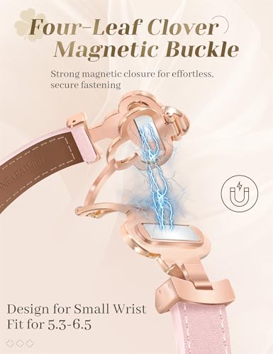 MOINSPIRE Designer Slim Leather Bands Compatible with Apple Watch 38mm 40mm 41mm 42mm(S11/10)for Women, Four-Leaf Clover Cute Dressy Magnetic Watch Bands for iwatch Series Ultra/SE11/9/8/7/6/5/4/3/2/1 - Image 2