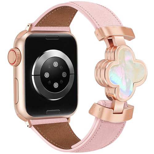 MOINSPIRE Designer Slim Leather Bands Compatible with Apple Watch 38mm 40mm 41mm 42mm(S11/10)for Women, Four-Leaf Clover Cute Dressy Magnetic Watch Bands for iwatch Series Ultra/SE11/9/8/7/6/5/4/3/2/1 - Image 1