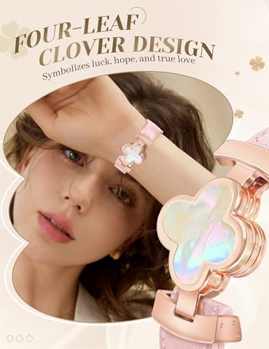 MOINSPIRE Designer Slim Leather Bands Compatible with Apple Watch 38mm 40mm 41mm 42mm(S11/10)for Women, Four-Leaf Clover Cute Dressy Magnetic Watch Bands for iwatch Series Ultra/SE11/9/8/7/6/5/4/3/2/1 - Image 4