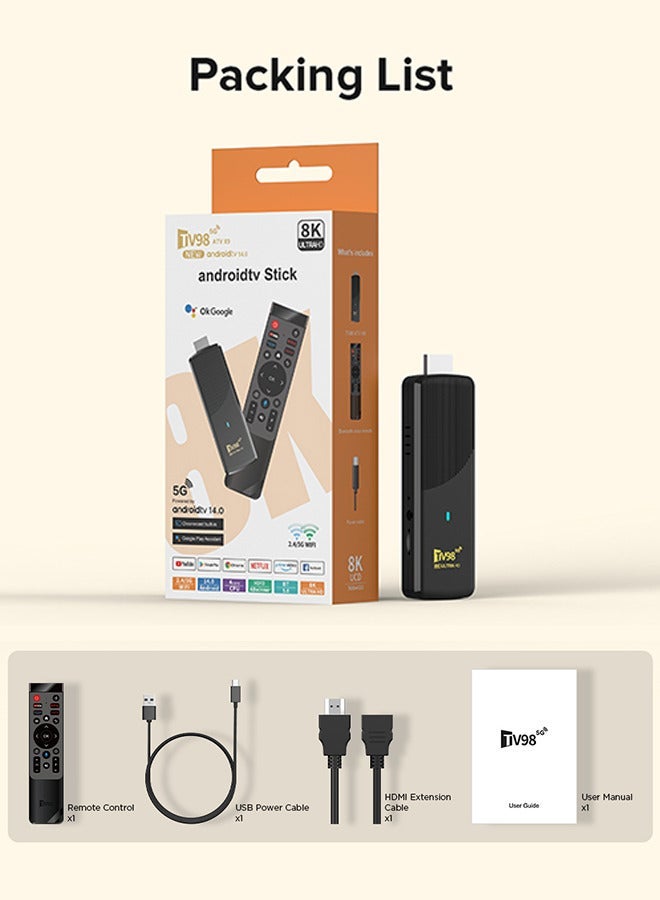 TV98 Android 14.0 TV Box TV Stick with Game Box 2.4G 5G Dual WIFI 6 BT5.0 H.265 8K UHD Smart Media Player(8+128G) - Image 1