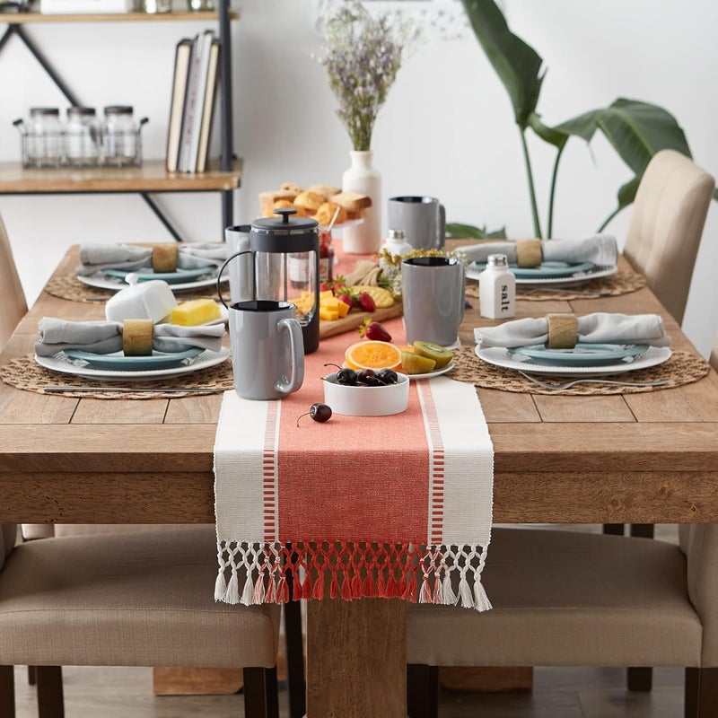 DII Dobby Stripe Woven Table Runner, 13x72 (13x77.5, Fringe Included), Spice - Image 4