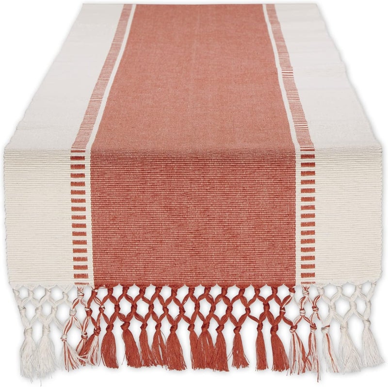 DII Dobby Stripe Woven Table Runner, 13x72 (13x77.5, Fringe Included), Spice - Image 1