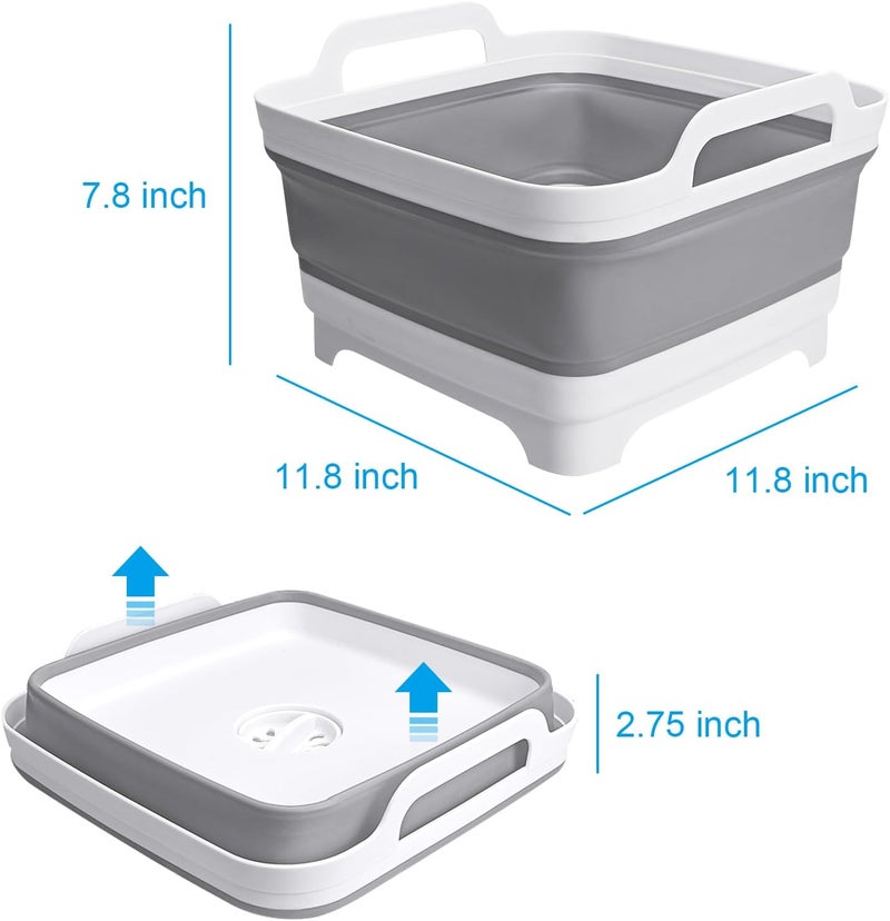 JOBVERT Collapsible Wash Basin with Drain Plug, 2.4 Gallon (9L) Collapsible Dish Basin, Portable Bottle Washing Basin for Baby Bottles, Vegetable Washing, RV Camping - Image 2