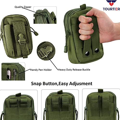 TOURTIER Tactical Molle Pouch, Compact Utility Belt Pouch, Military Army EDC Waist Bag with Cell Phone Holster for Sports, Hiking, Camping, Traveling (Green) - Image 4