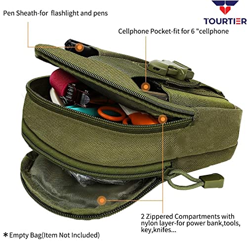 TOURTIER Tactical Molle Pouch, Compact Utility Belt Pouch, Military Army EDC Waist Bag with Cell Phone Holster for Sports, Hiking, Camping, Traveling (Green) - Image 3