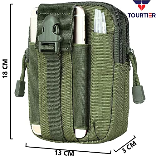 TOURTIER Tactical Molle Pouch, Compact Utility Belt Pouch, Military Army EDC Waist Bag with Cell Phone Holster for Sports, Hiking, Camping, Traveling (Green) - Image 2