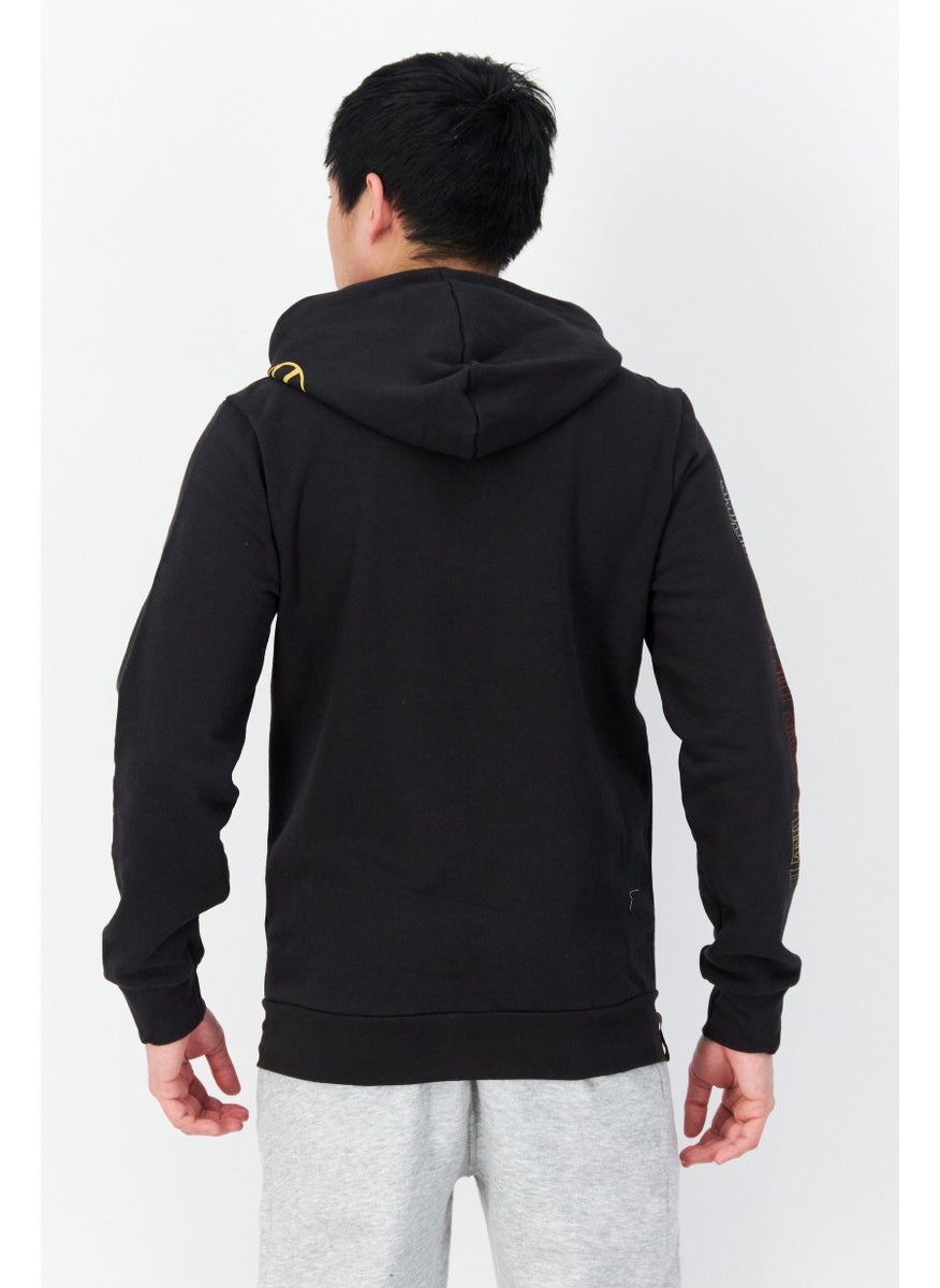DIFUZED - Men Printed Full Zip Long Sleeve Fleece Sweatshirts, Black - Image 1