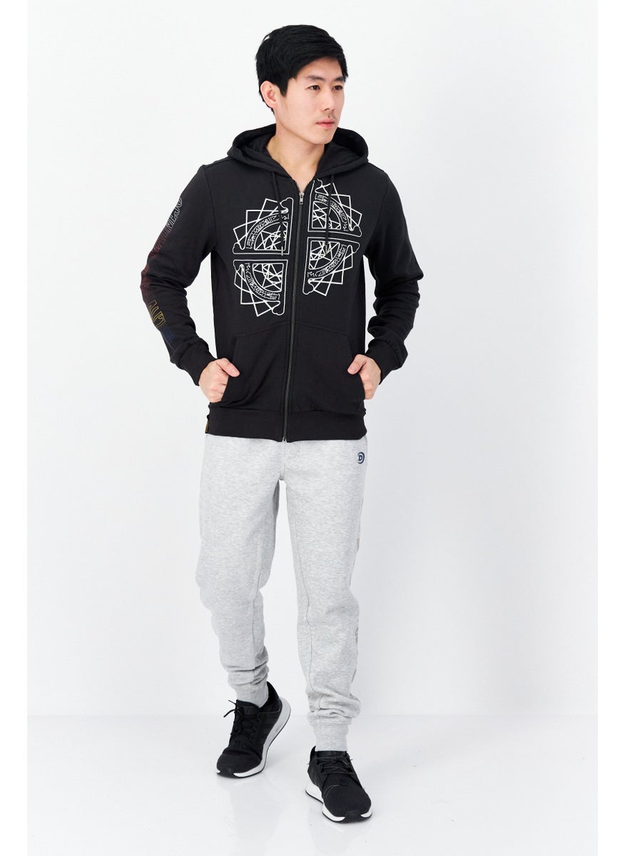 DIFUZED - Men Printed Full Zip Long Sleeve Fleece Sweatshirts, Black - Image 1