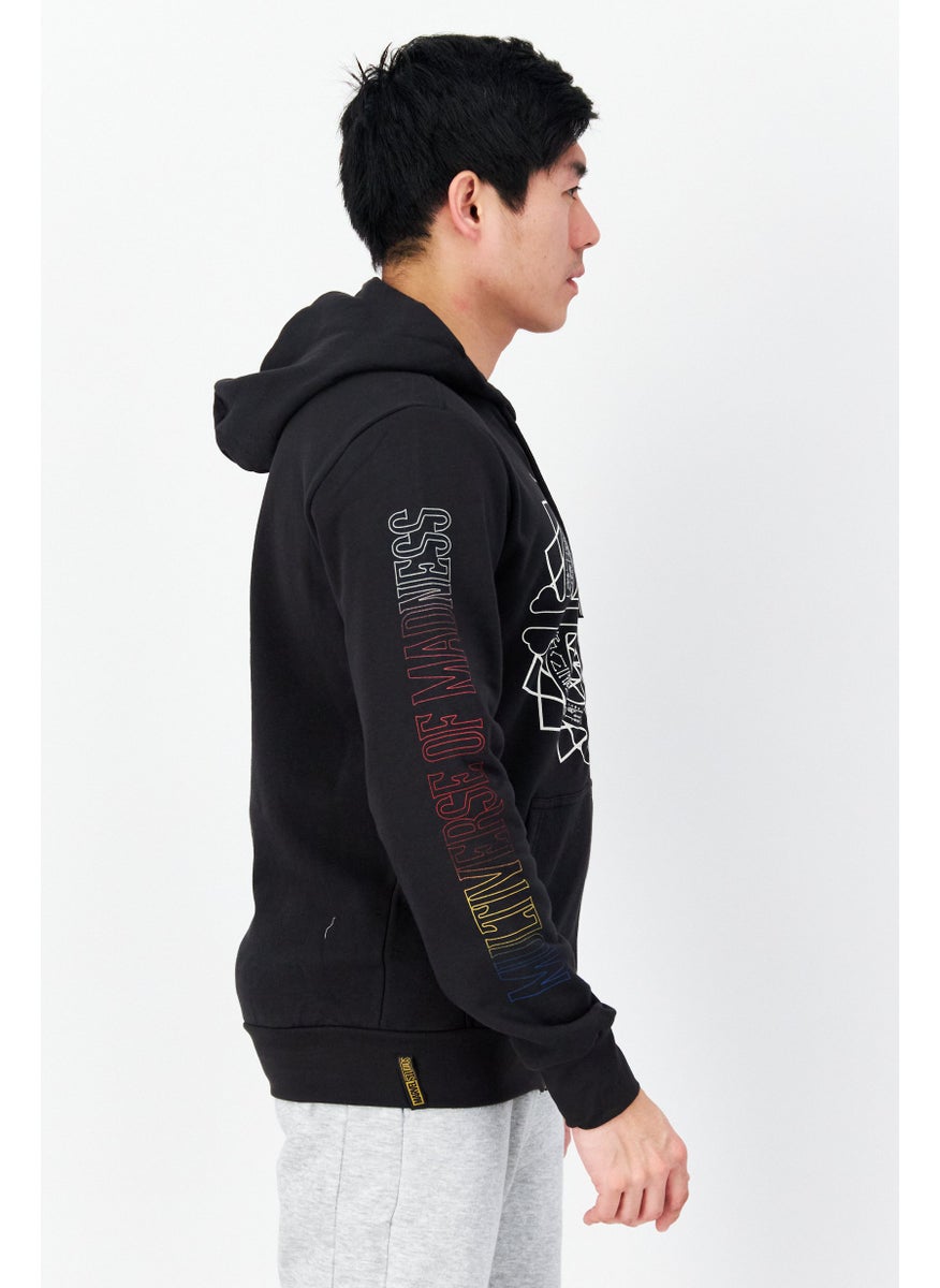 DIFUZED - Men Printed Full Zip Long Sleeve Fleece Sweatshirts, Black - Image 1