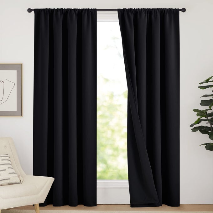 Cold Reducing Thermal Curtains Full Blackout Curtains 84 Inches Long for Dining Room Soundproof Window Treatment Drapes for Hall Room Black 52 inches Wide Per Panel Set of 2 Panels