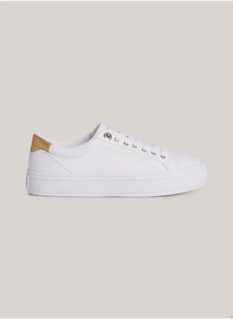 TOMMY HILFIGER Women's Metallic Heel Canvas Trainers -  Cotton canvas upper, White