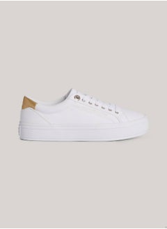 TOMMY HILFIGER Women's Metallic Heel Canvas Trainers -  Cotton canvas upper, White  - Image 1