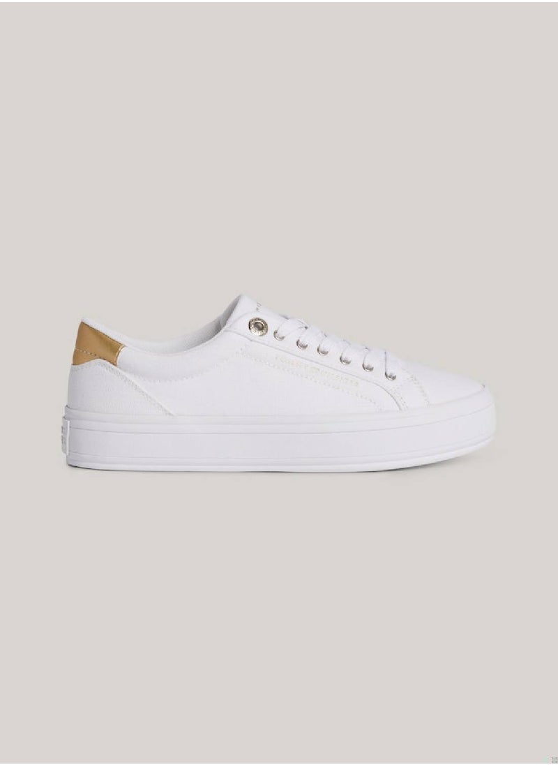TOMMY HILFIGER Women's Metallic Heel Canvas Trainers -  Cotton canvas upper, White  - Image 1