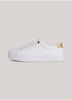 TOMMY HILFIGER Women's Metallic Heel Canvas Trainers -  Cotton canvas upper, White  - Image 5