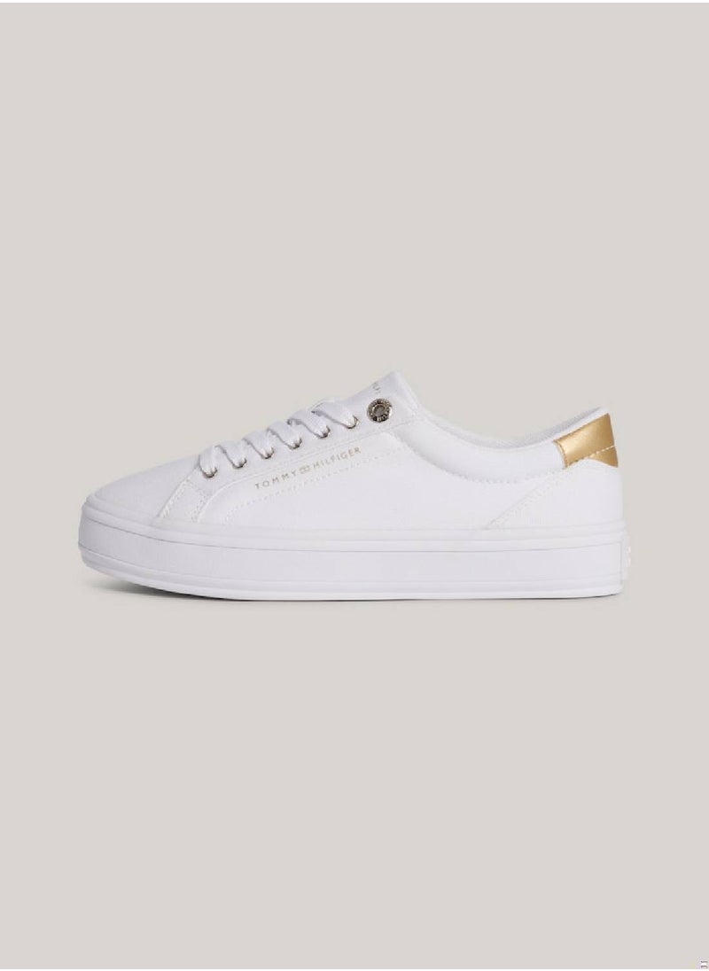 TOMMY HILFIGER Women's Metallic Heel Canvas Trainers -  Cotton canvas upper, White  - Image 5
