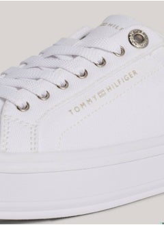 TOMMY HILFIGER Women's Metallic Heel Canvas Trainers -  Cotton canvas upper, White  - Image 4