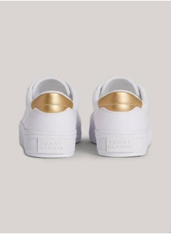 TOMMY HILFIGER Women's Metallic Heel Canvas Trainers -  Cotton canvas upper, White  - Image 2