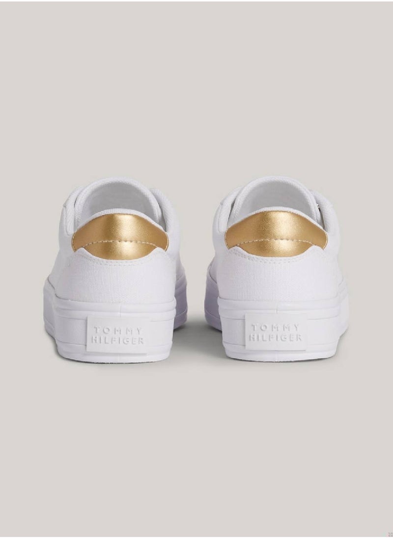 TOMMY HILFIGER Women's Metallic Heel Canvas Trainers -  Cotton canvas upper, White  - Image 2