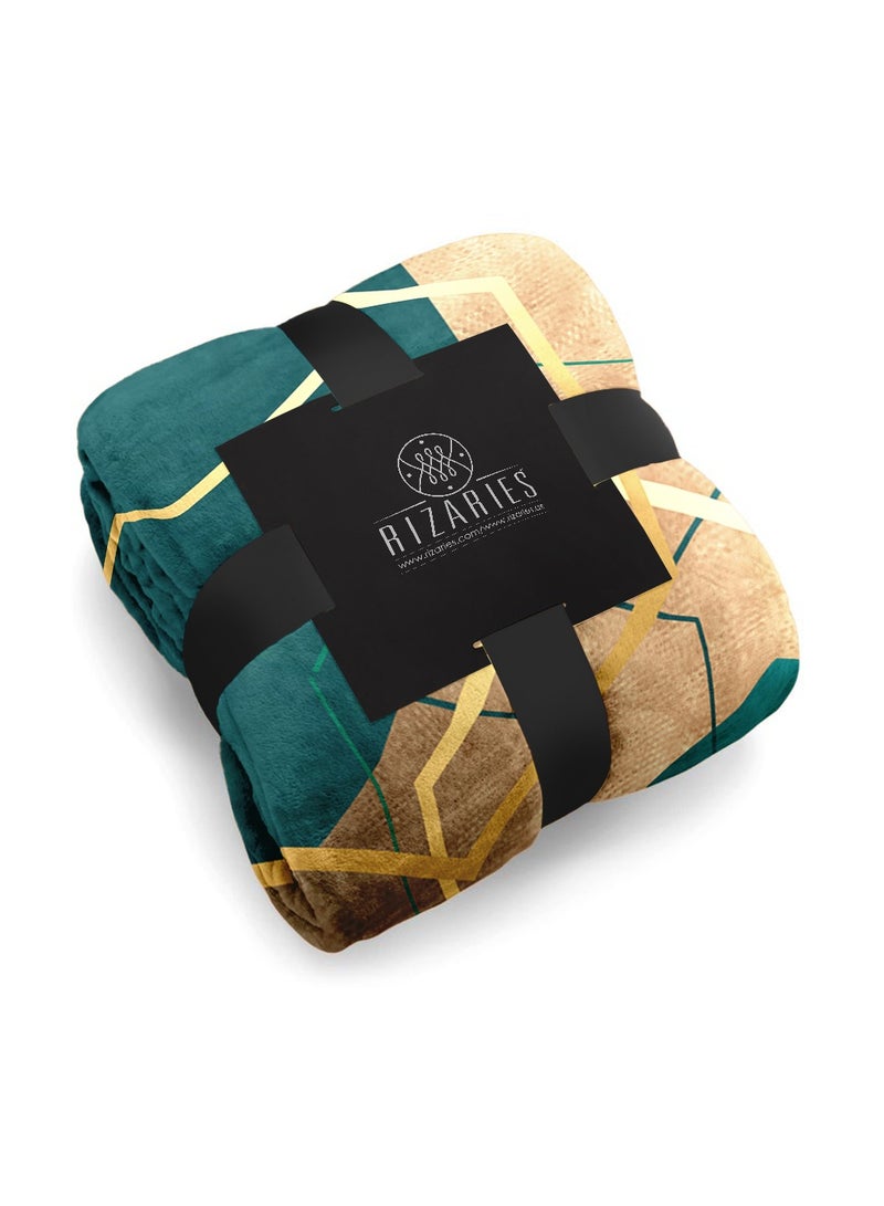 RIZARIES Soft Emerald Copper Abstract Geo Sofa Blanket Throw - Image 2