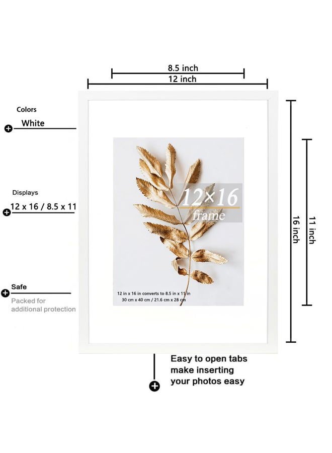 Hogaryo Set of 3 12x16 Picture Frame White 12x16 Frames can Display 8.5x11 Picture with Mat or 12x16 Without Mat on the Wall - Image 4