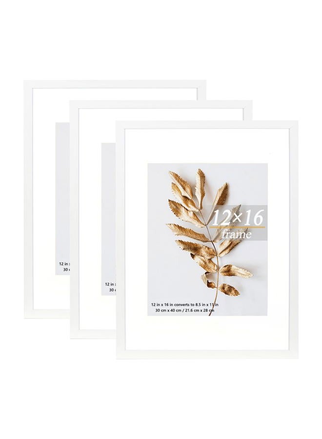 Hogaryo Set of 3 12x16 Picture Frame White 12x16 Frames can Display 8.5x11 Picture with Mat or 12x16 Without Mat on the Wall - Image 1