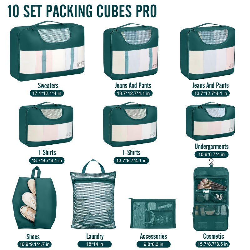 Veken 10 Set Packing Cubes for Travel Essential, Suitcase Organizer Bags in 4 Sizes, Carry-On Luggage Accessories with Large Laundry & Hanging Toiletry Bag, Must-Have for Airplane, Road Trip & Camping - Image 2