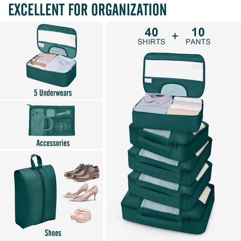 Veken 10 Set Packing Cubes for Travel Essential, Suitcase Organizer Bags in 4 Sizes, Carry-On Luggage Accessories with Large Laundry & Hanging Toiletry Bag, Must-Have for Airplane, Road Trip & Camping - Image 5