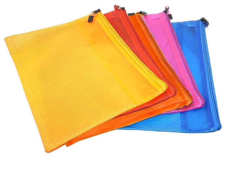True-Ally A4 Mesh Zipper Pencil Pen Stationary Case Travel Document Holder Bag Cosmetics Vanity Pouch (Colour May Vary, 32cm X 24cm)- Pack of 5 (A4)