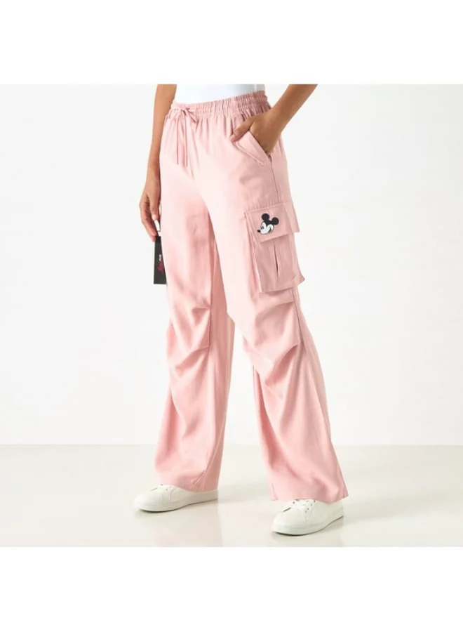 SP Characters Mickey Mouse Print Cargo Pants with Drawstring Closure and Pockets
