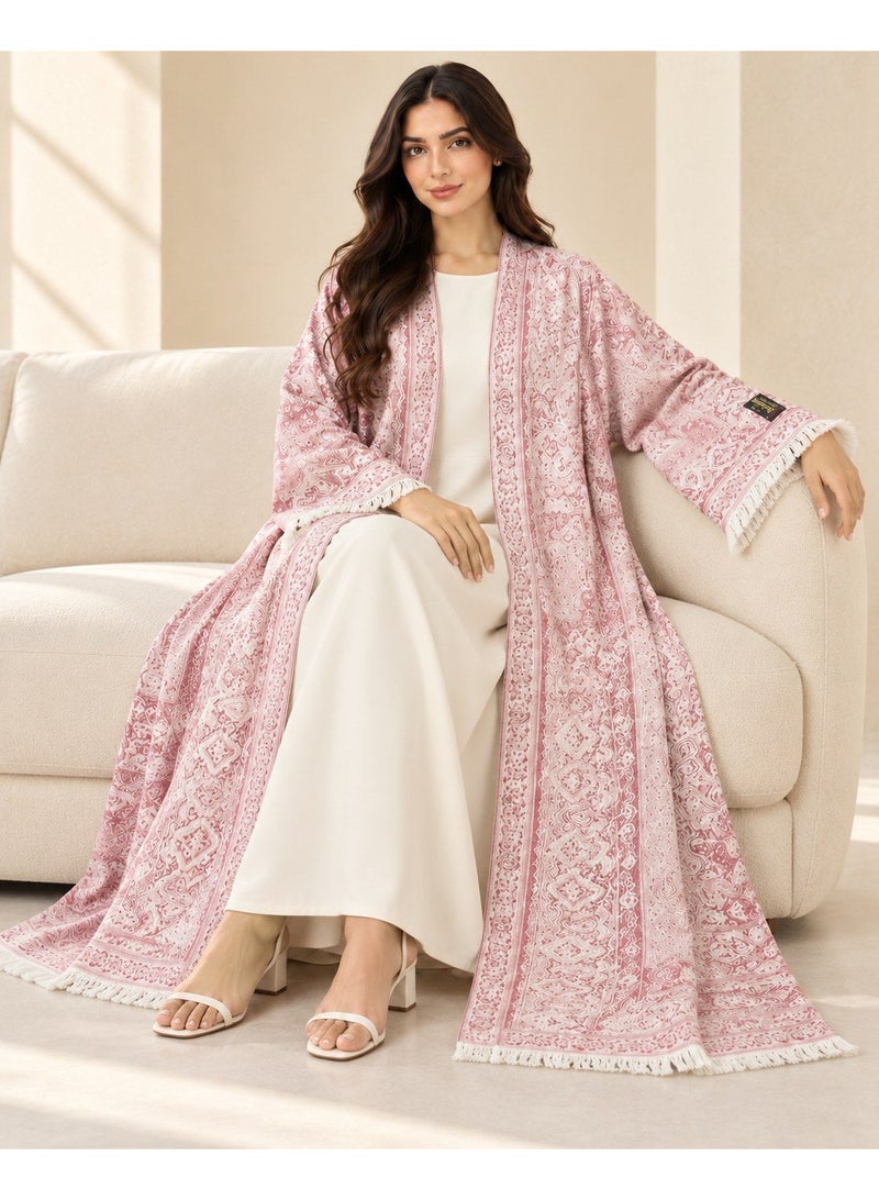KAVALEE Women's Pink Paisley Pashmina Open Abaya with Matching Scarf - Image 5