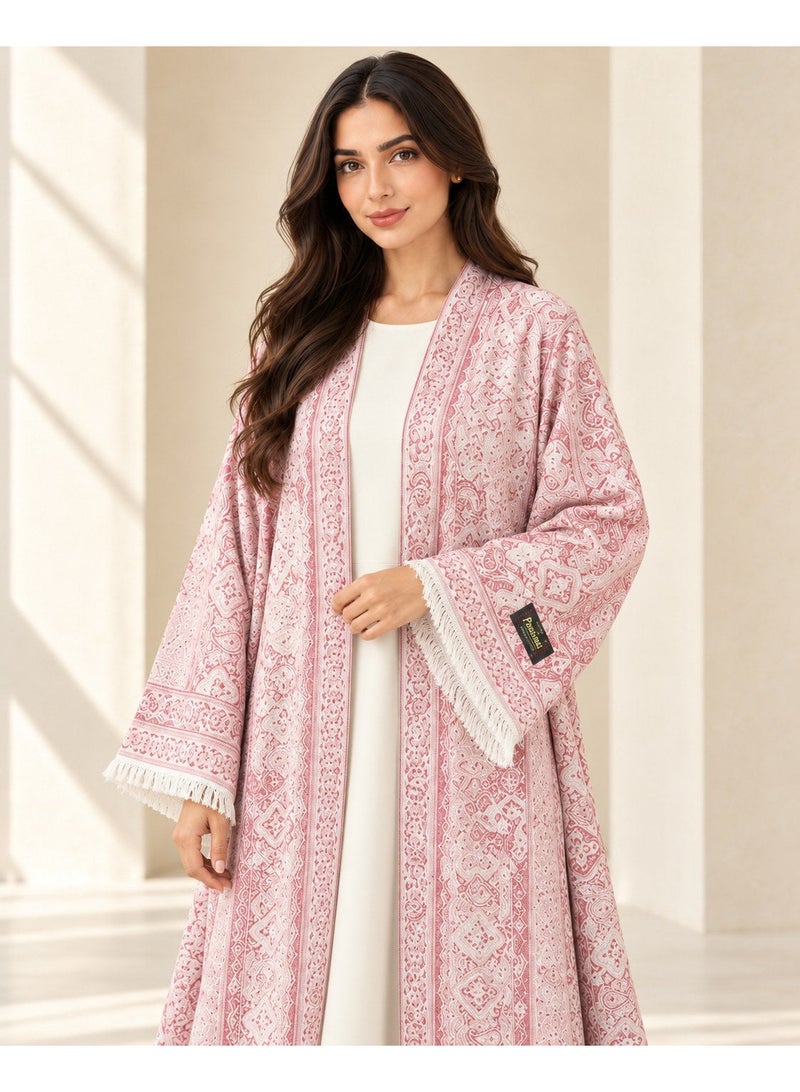 KAVALEE Women's Pink Paisley Pashmina Open Abaya with Matching Scarf - Image 2