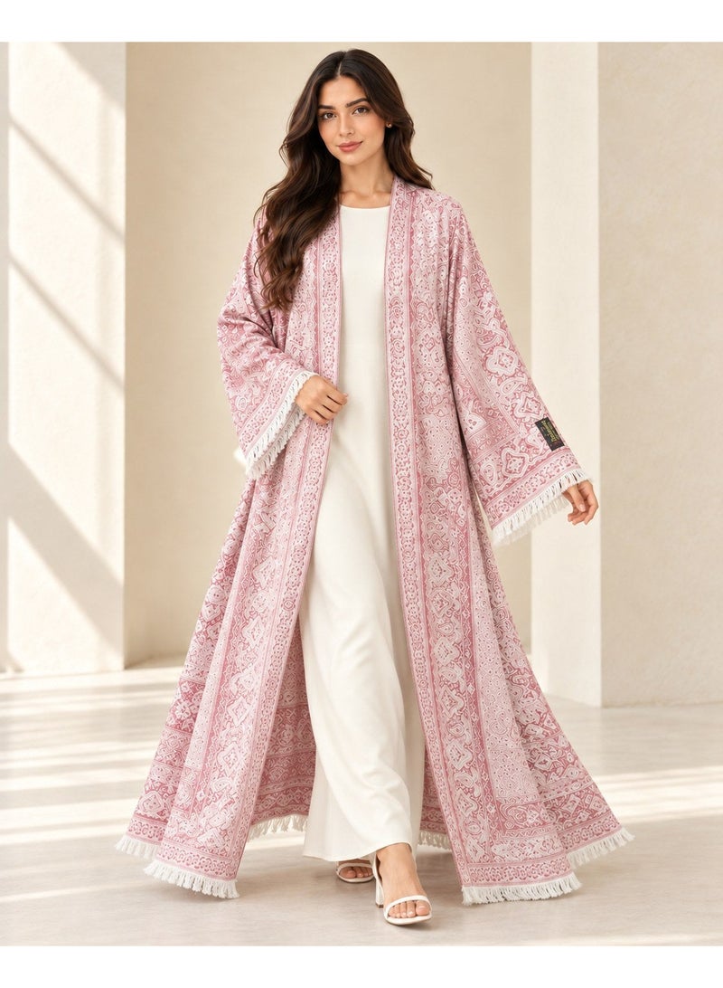KAVALEE Women's Pink Paisley Pashmina Open Abaya with Matching Scarf - Image 3